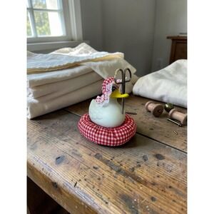 Vintage Duck Pin Cushion – Porcelain Sewing Decor, Needle Holder